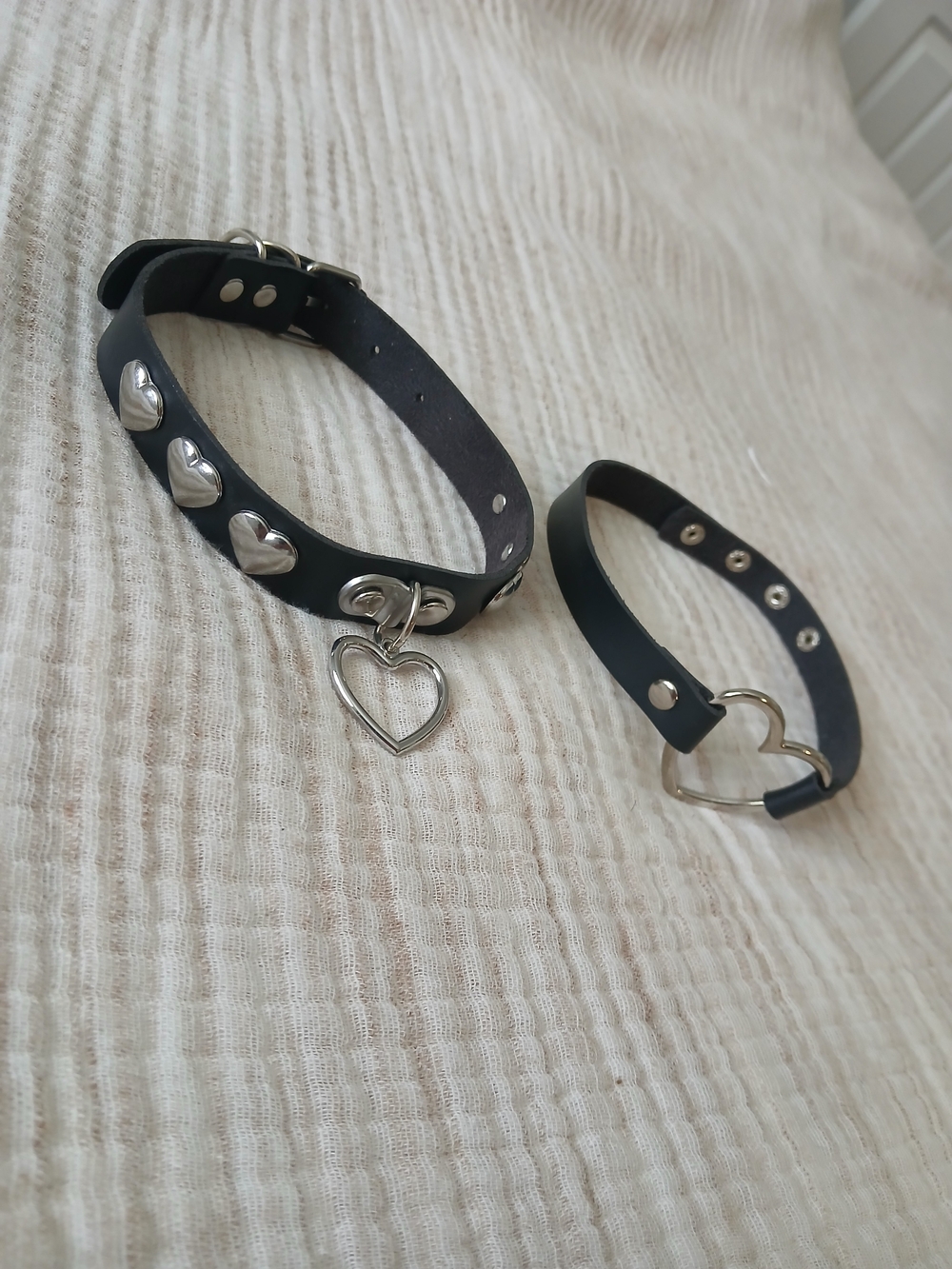 (2/20$)Black Heart Studded Choker Necklace Gothic Bundle